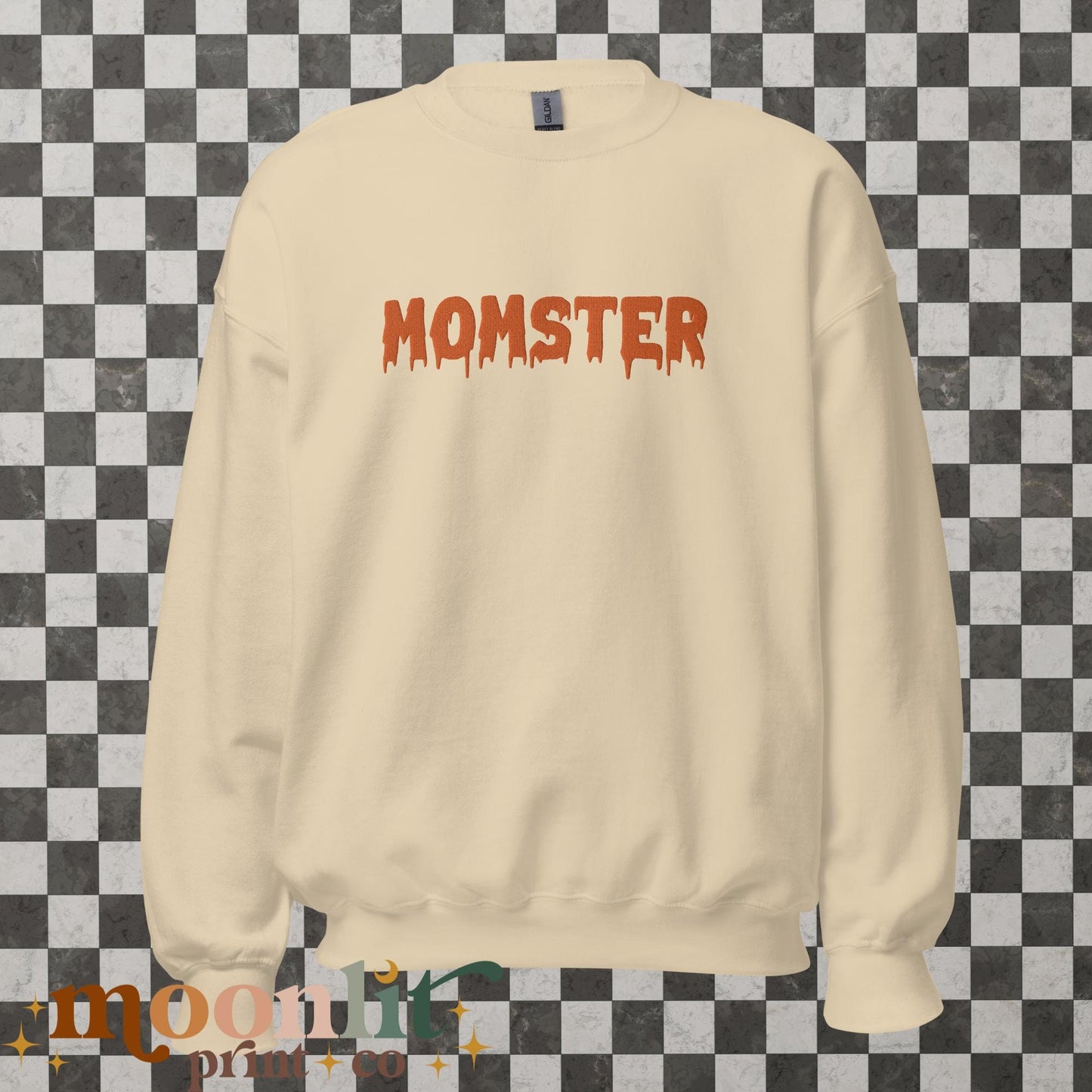 Momster Sweatshirt EMBROIDERED Gildan Crewneck Momster shirt, Halloween Mom Shirt Women&#39;s Halloween Sweater Funny Mom Halloween Shirt