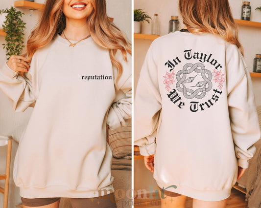 In Taylor We Trust Gildan Crewneck Trendy Sweatshirt Reputation Album Snake Shirt In My Rep Era Swiftie Sweatshirt Gift For Her Swiftie Gift