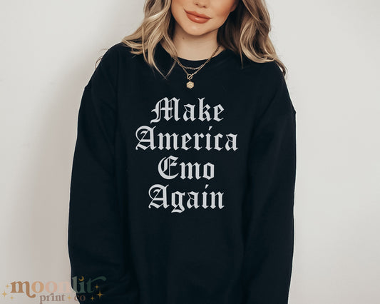 Make America Emo Again Funny Crewneck Election Sweater Western Gothic Sweatshirt Meme Election Shirt Emo's Not Dead Scene Girl Sweatshirt