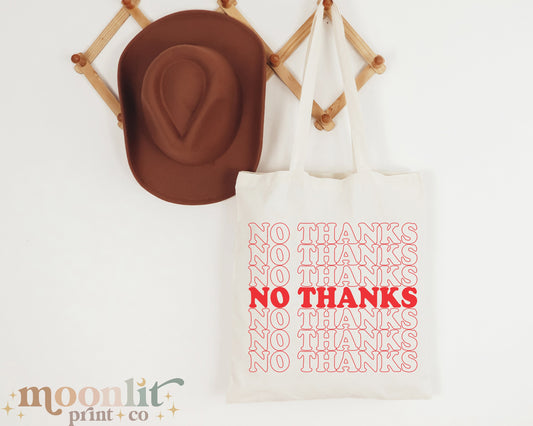 No Thanks Classic Thank You Style Canvas Tote Bag Funny Tote Bag Gift For Her Reusable Tote Bag Trendy Graphic Tote Thank You Tote Bag Gift