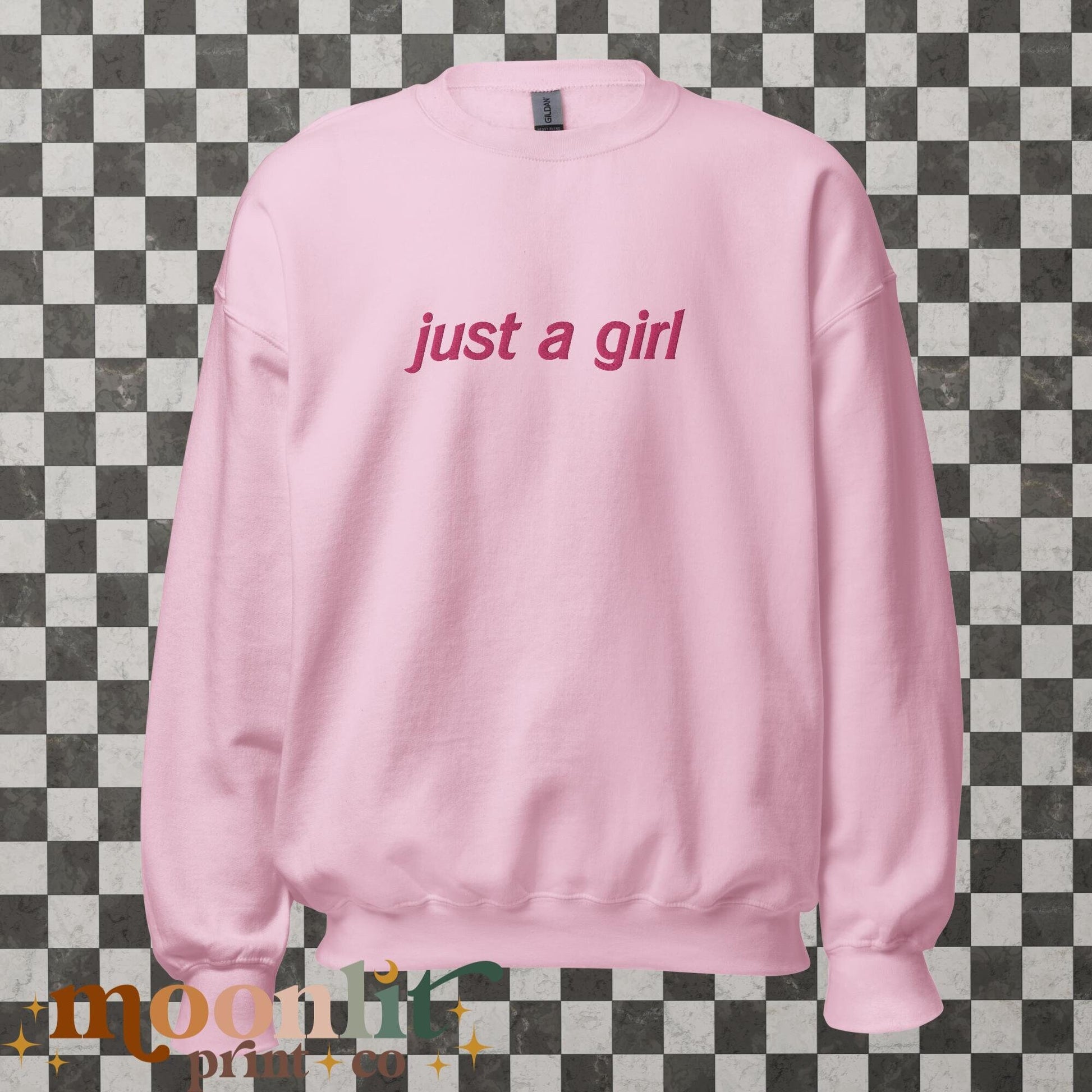 Just A Girl EMBROIDERED Gildan Crewneck Literally Just A Girl Funny Women&#39;s Sweatshirt Y2K Sweatshirt Meme Shirt Aesthetic Sweatshirt