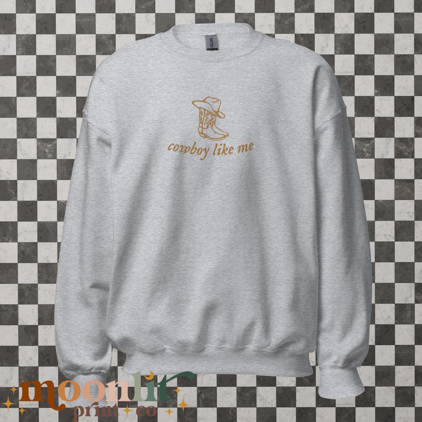 Cowboy Like Me Embroidered Gildan Crewneck