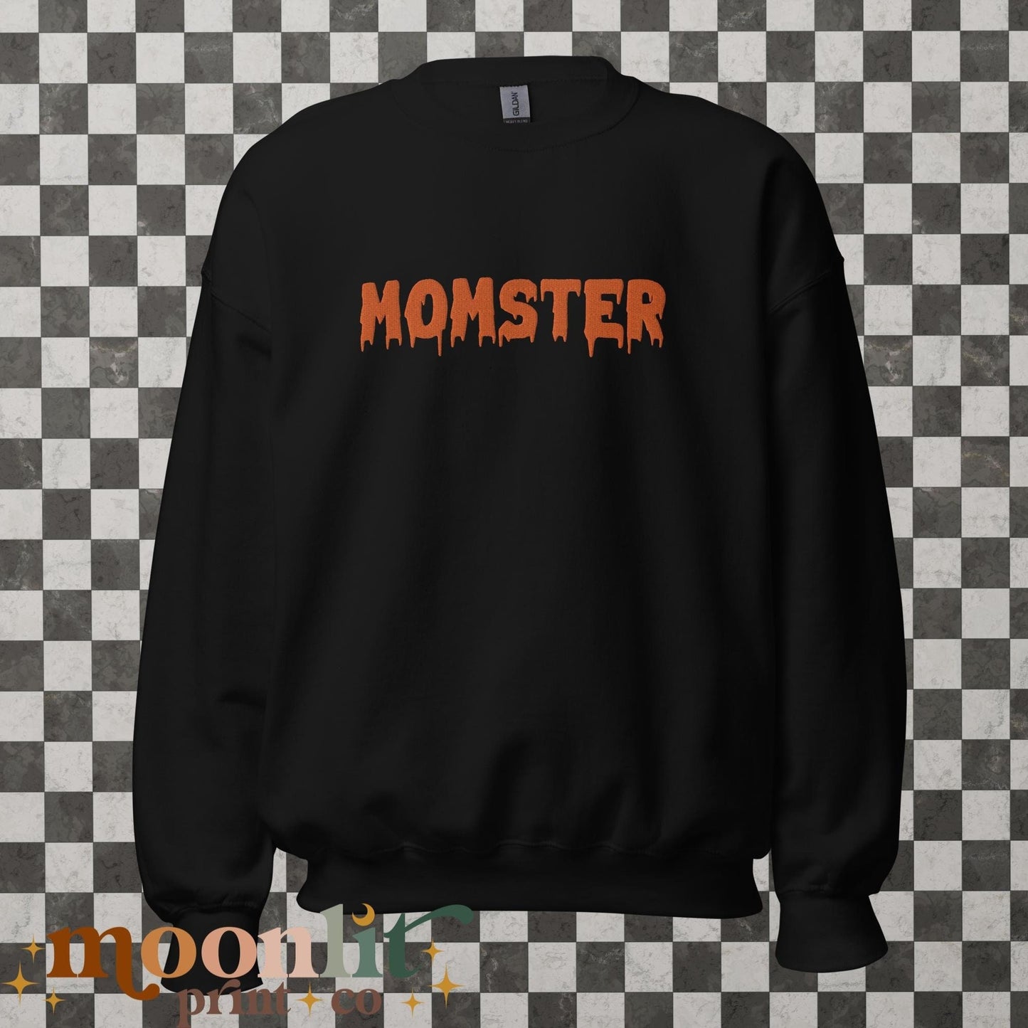 Momster Sweatshirt EMBROIDERED Gildan Crewneck Momster shirt, Halloween Mom Shirt Women's Halloween Sweater Funny Mom Halloween Shirt Mother