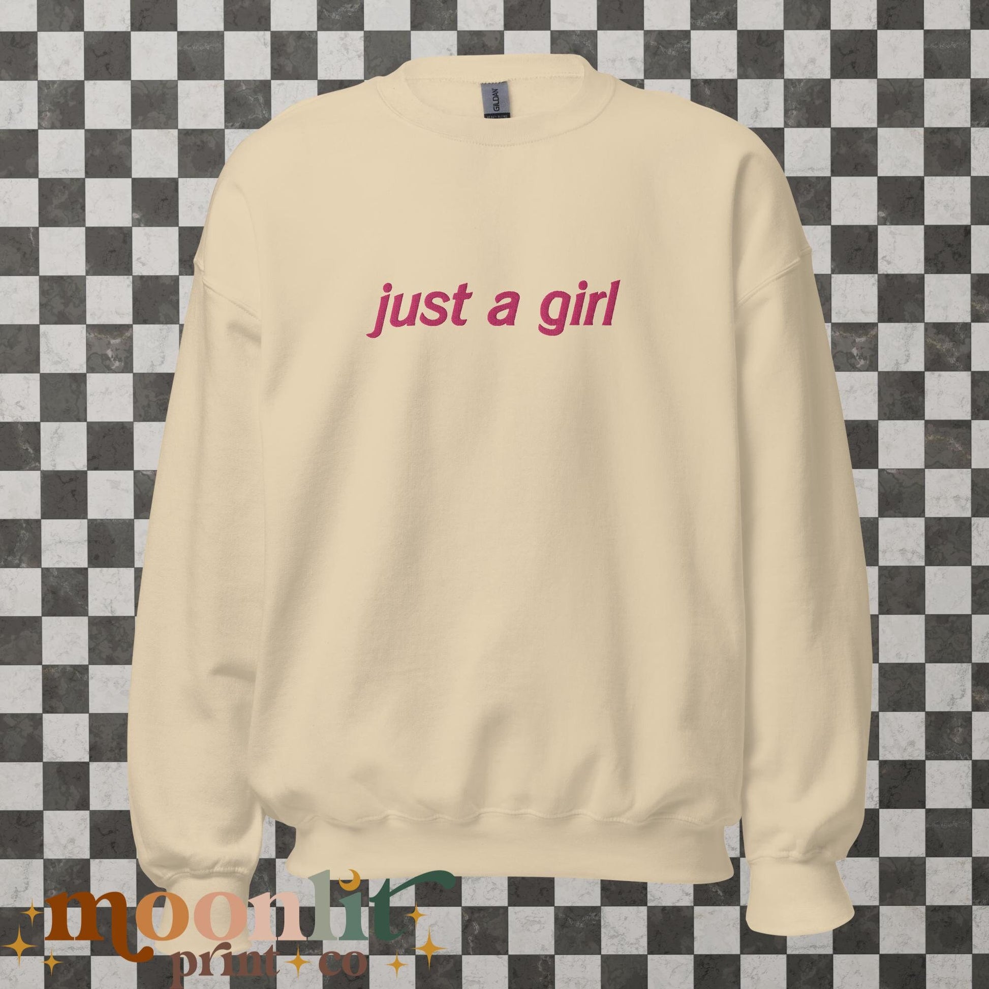 Just A Girl EMBROIDERED Gildan Crewneck Literally Just A Girl Funny Women&#39;s Sweatshirt Y2K Sweatshirt Meme Shirt Aesthetic Sweatshirt