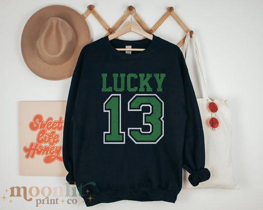 Lucky 13 Gildan Crewneck St Patty's Day Sweatshirt Saint Patrick's Day Shirt Swiftie Gift Irish Sweatshirt St Paddy's Shirt Gift For Her Tee