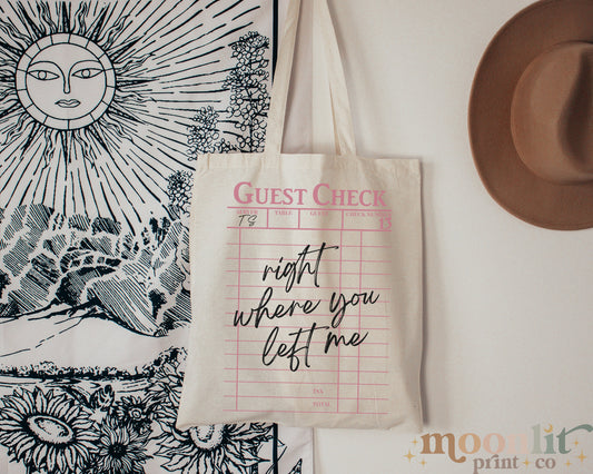 Right Where You Left Me Guest Check Cotton Tote Bag, Tswift Fan, Gift For Swiftie, Swiftmas Gift, Gift For Girlfriend, Favorite Swiftie Eras